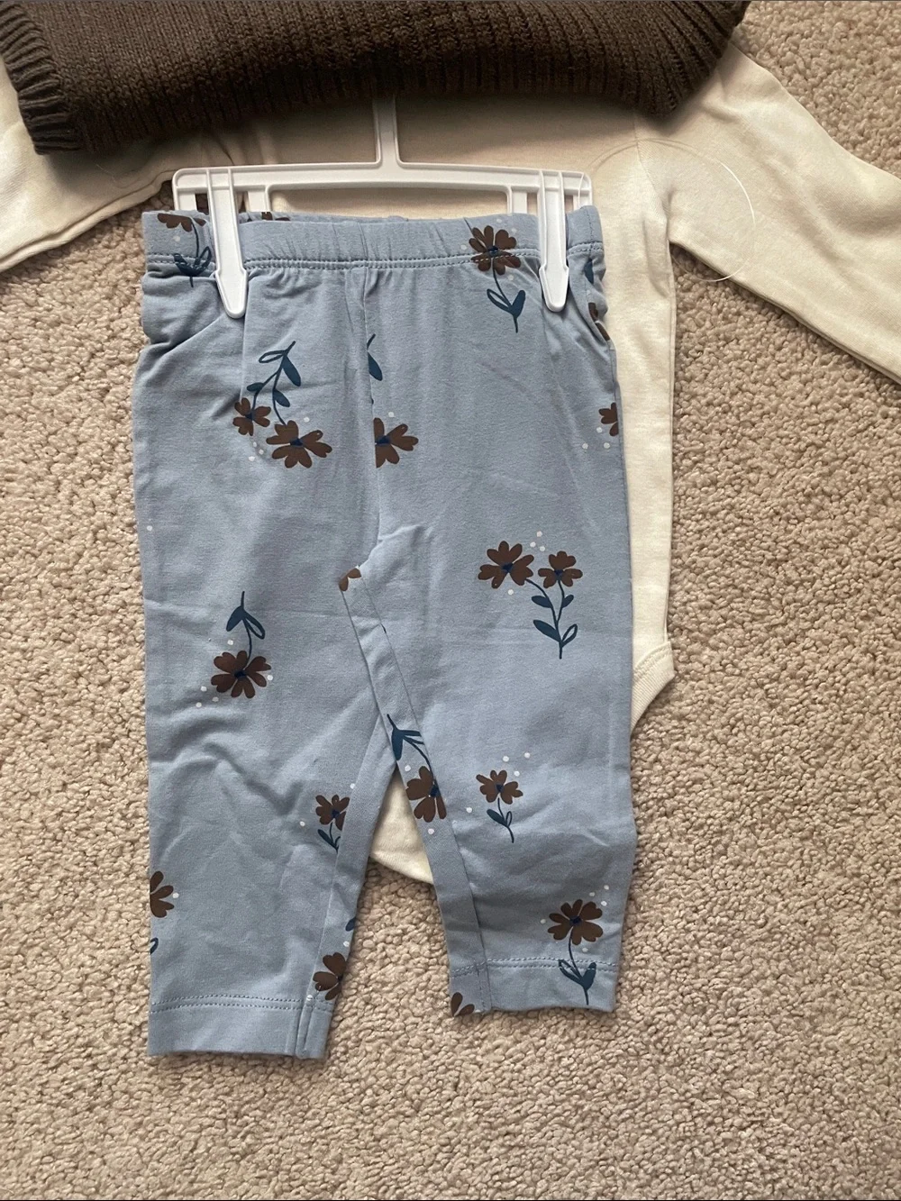 Carter's Brown Knit Vest with Cream Top & Blue Floral Leggings